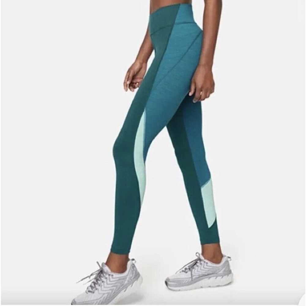 Outdoor Voices Techsweat Zoom Leggings Teal Green Blue EUC M Gym Colorblock